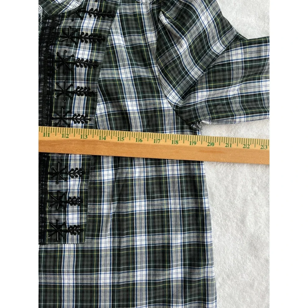 J Crew Plaid Embroidered Shirt Womens M Green Black Button Down Long‎ Sleeve Top